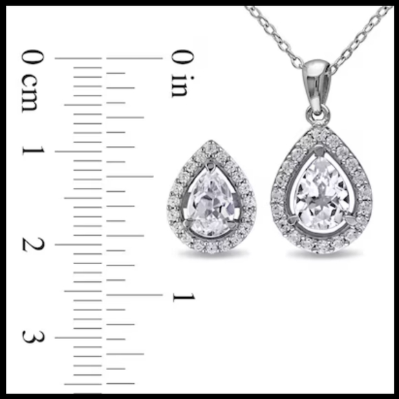 Pear-Shaped Lab-Created White Sapphire Pendant and Earring Set. - Picture 4 of 5
